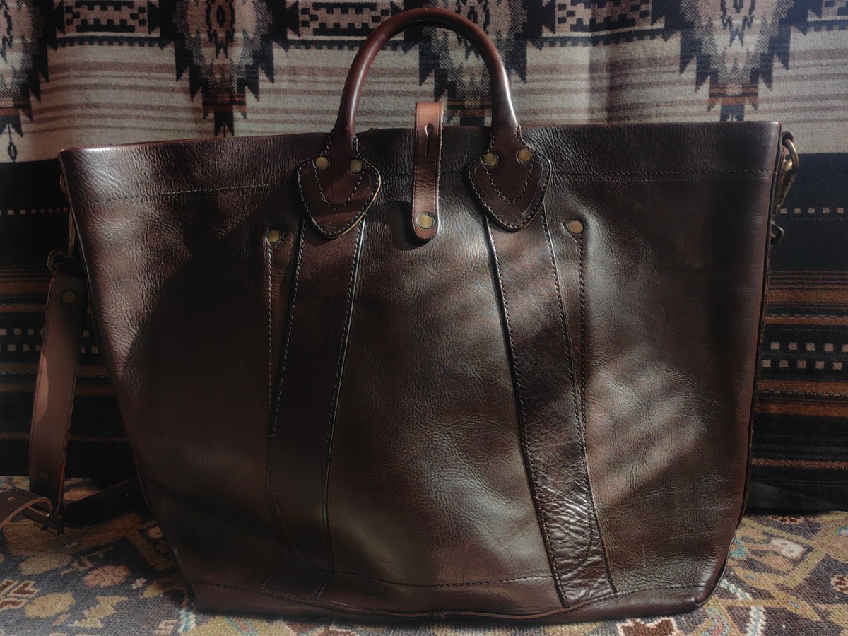 名作 VINTAGE MODEL LEATHER TOTE ディストレスド オールレザー トートバッグ イタリアンレザー 革 Vintage 2way ラルフローレン 旅行 _画像2