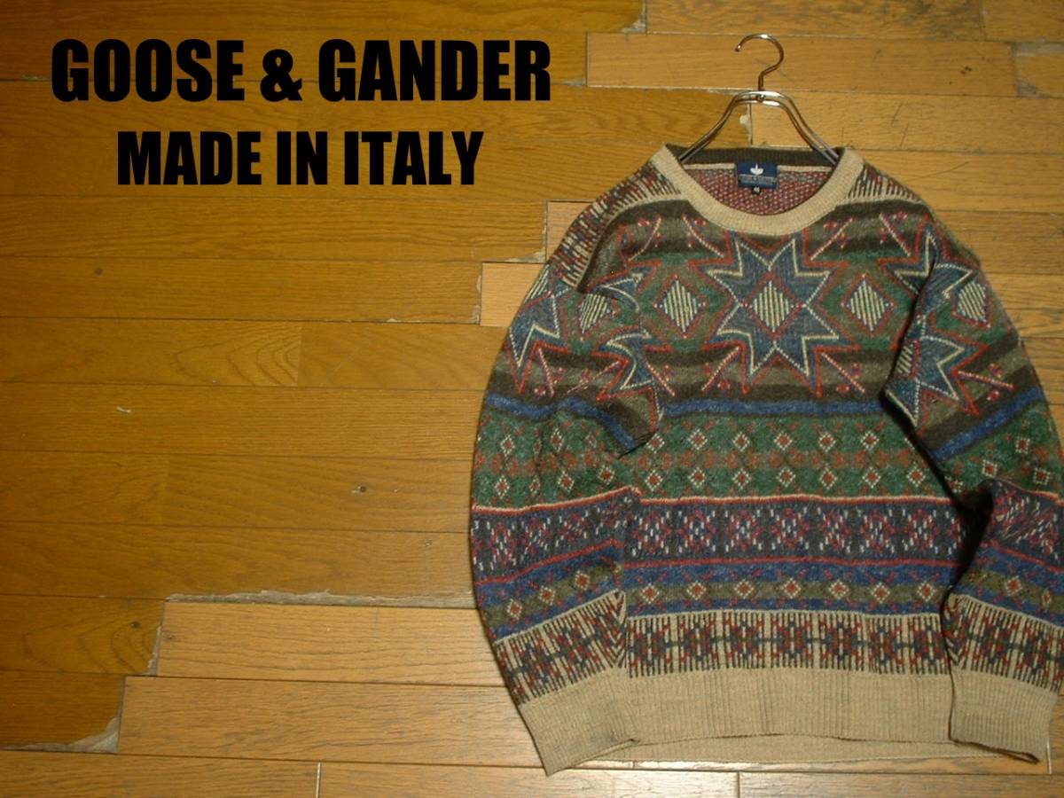 イタリア製GOOSE & GANDER by TRADITIONAL CLOTHING CO.ネイティブ柄クルーネックウールセーター美品46カウチンペンドルトン柄インディアン_画像1