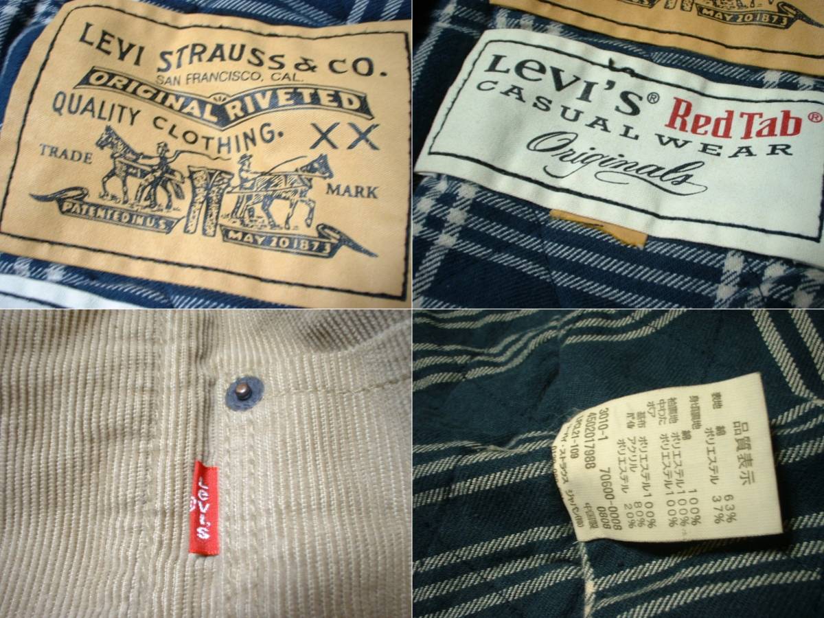 LEVI'S RED TAB 70600-0008中綿入りコーデュロイカバーオール美Lベージュ正規リーバイスレッドタブインサレーションパディングジャケット_画像3