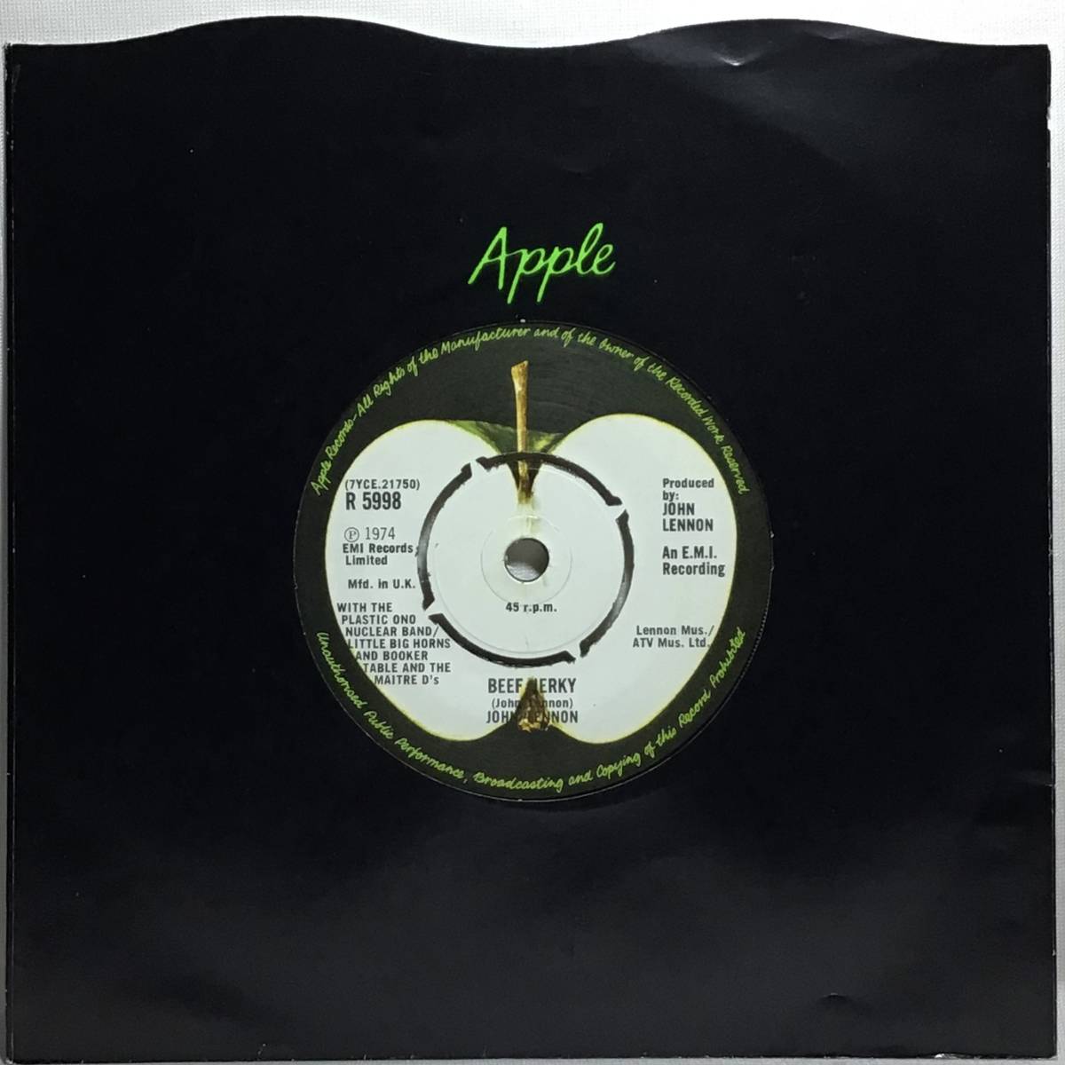 【英7】 JOHN LENNON ジョン・レノン WHATEVER GETS YOU THRU THE NIGHT / BEEF JERKY 1974 UK盤 7インチレコード EP 45 マト1U GT / 1U GM_画像2
