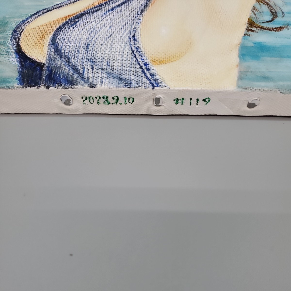 油絵　海辺の美人　セーラー社　キャンバス　 F3号_画像2