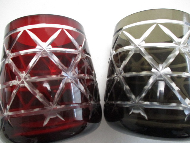 ジバンシー　切子　ロックグラス　籠目　赤＆濃いグレー　２個　グラス　フリーグラス　_画像5