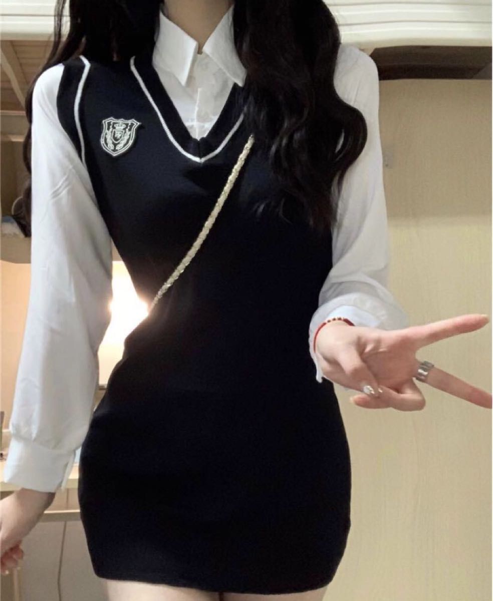 【残り一点】制服　JK　コスプレ　レディース　Ｍ　韓国制服風ワンピース　ミニスカート　新品