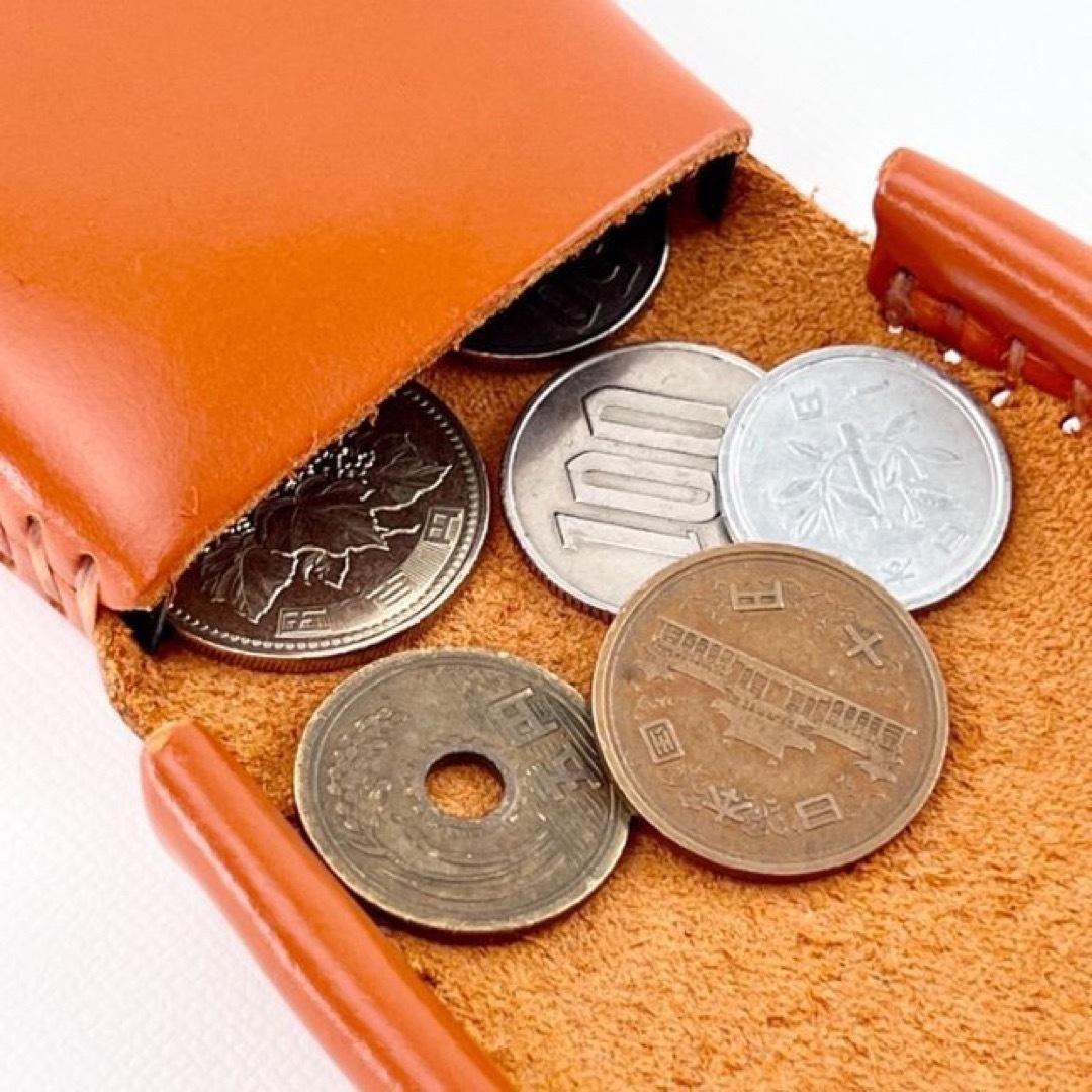 本革コインケース 小銭入れ 完全手作り 手縫い コンパクト オレンジ 極小 ミニ財布 コインケース 高級感 上品 上質の画像2