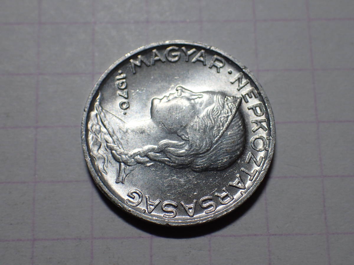 旧ハンガリー人民共和国 5フィーラー(0.05 HUF)アルミニュウム貨 1970年 世界の硬貨 解説付き 106_画像2
