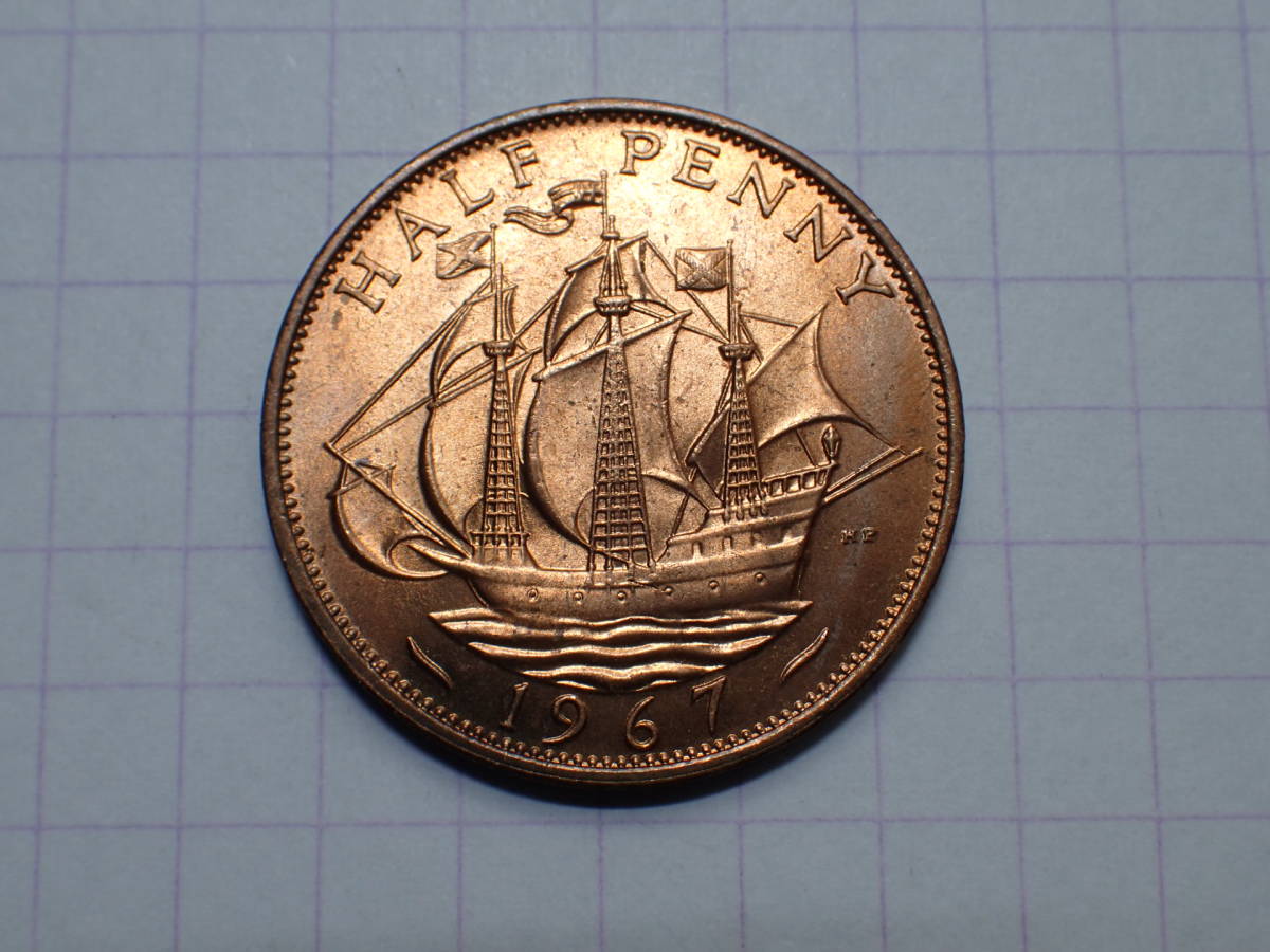 英1/2ペニー(1/480 GBP)銅貨 1967年[BRITT:OMNなし] 世界の硬貨 解説付き 067 _画像1