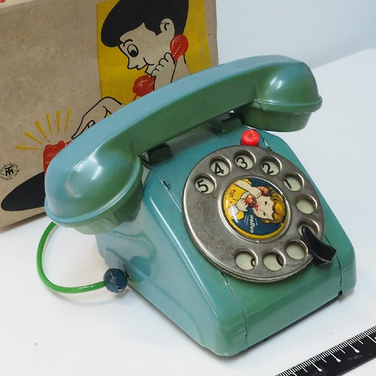  increase rice field shop [Baby Ring Ring Phone baby Lynn Lynn phone dial telephone light blue sunburn have ]TIN tin plate Showa Retro MODERN TOYS Masudaya [ box attaching ]0784