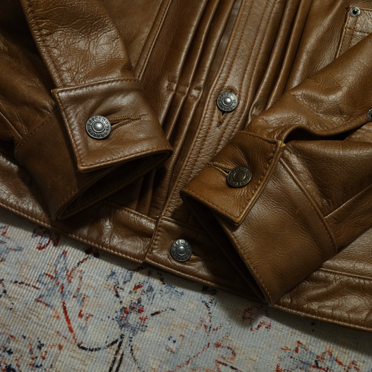 【逸品】 RRL 1st Cowhide Leather Jacket 【M】 カウハイド ジャケット 牛革 レザー バックルバック ライダース 焦げ茶 Ralph Lauren_画像4