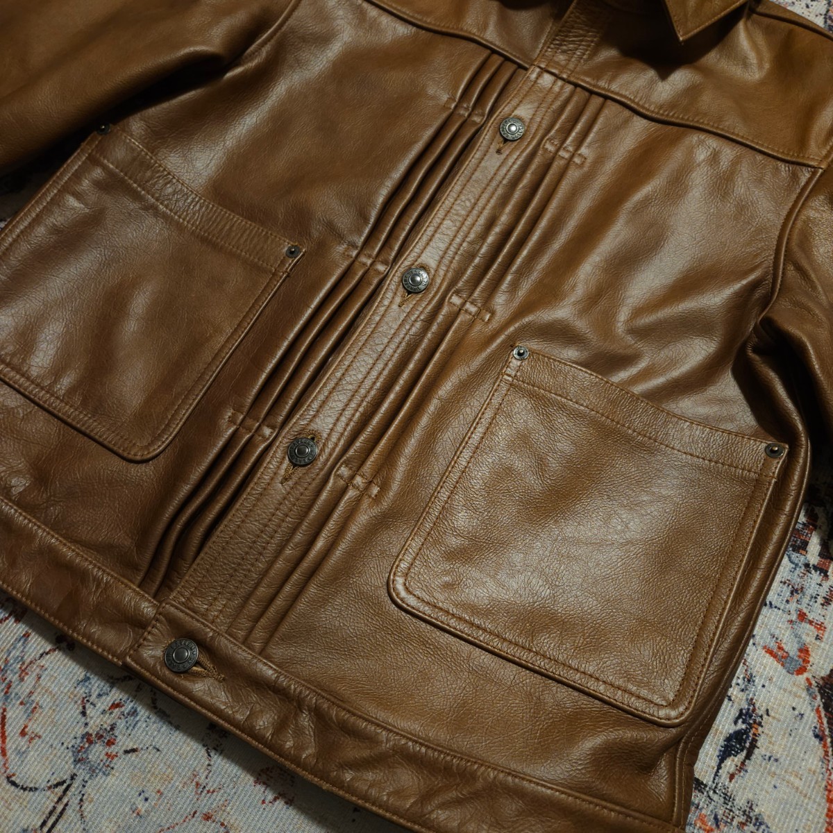 【逸品】 RRL 1st Cowhide Leather Jacket 【M】 カウハイド ジャケット 牛革 レザー バックルバック ライダース 焦げ茶 Ralph Lauren_画像5