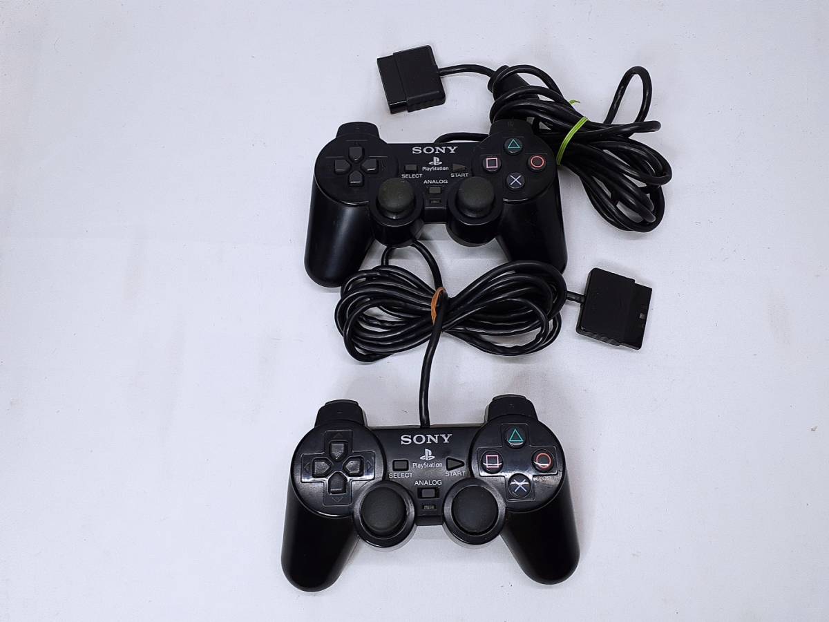 PS2　クリアブラック コントローラー２台 スケルトン　デュアルショック２ SCPH-10010 動作確認済_画像1