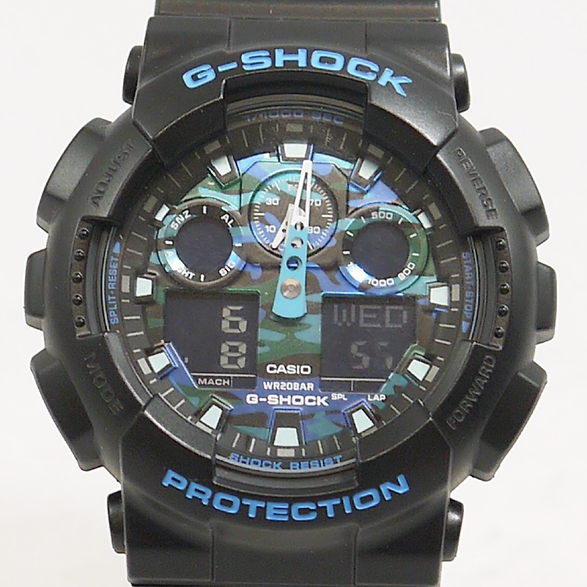 USED品・保管品 CASIO カシオ G-SHOCK GA-100CB-1AJF クォーツ デジアナ 腕時計 ブラック×ブルー 迷彩_画像5