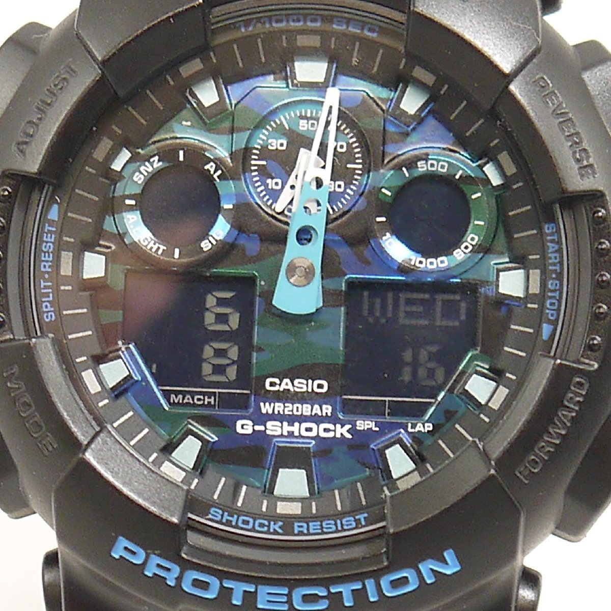 USED品・保管品 CASIO カシオ G-SHOCK GA-100CB-1AJF クォーツ デジアナ 腕時計 ブラック×ブルー 迷彩_画像6