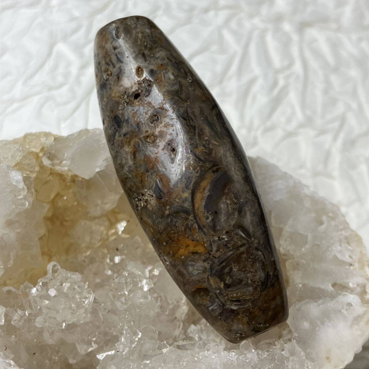 法螺天珠 第一代天珠 天然貝化石 45.1*15.6mm_画像6