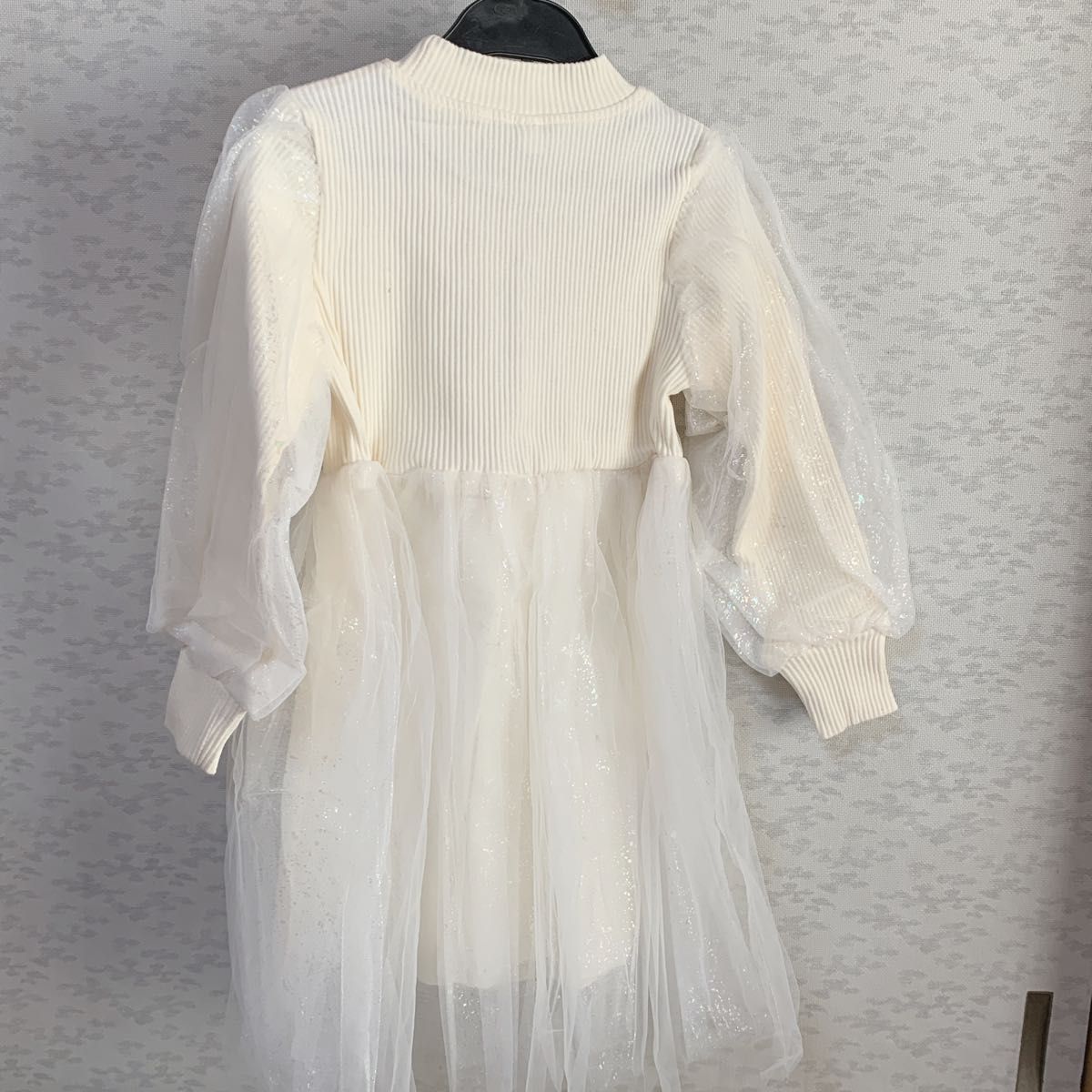 白 ホワイト 120 キッズ ハイネック キラキラ チュール ワンピース フォーマル 女の子 スカート 冬  子供ドレス  