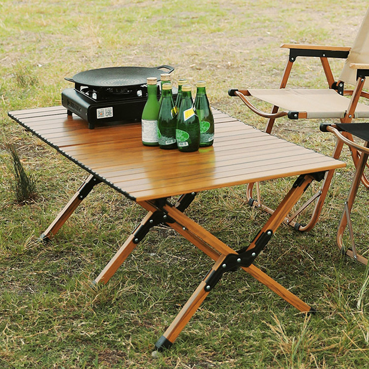 折りたたみテーブル ロールトップテーブル キャンプテーブル 簡単組立 収納バッグ付 軽量コンパクト (120x60x45cm艶無し黒)_画像8