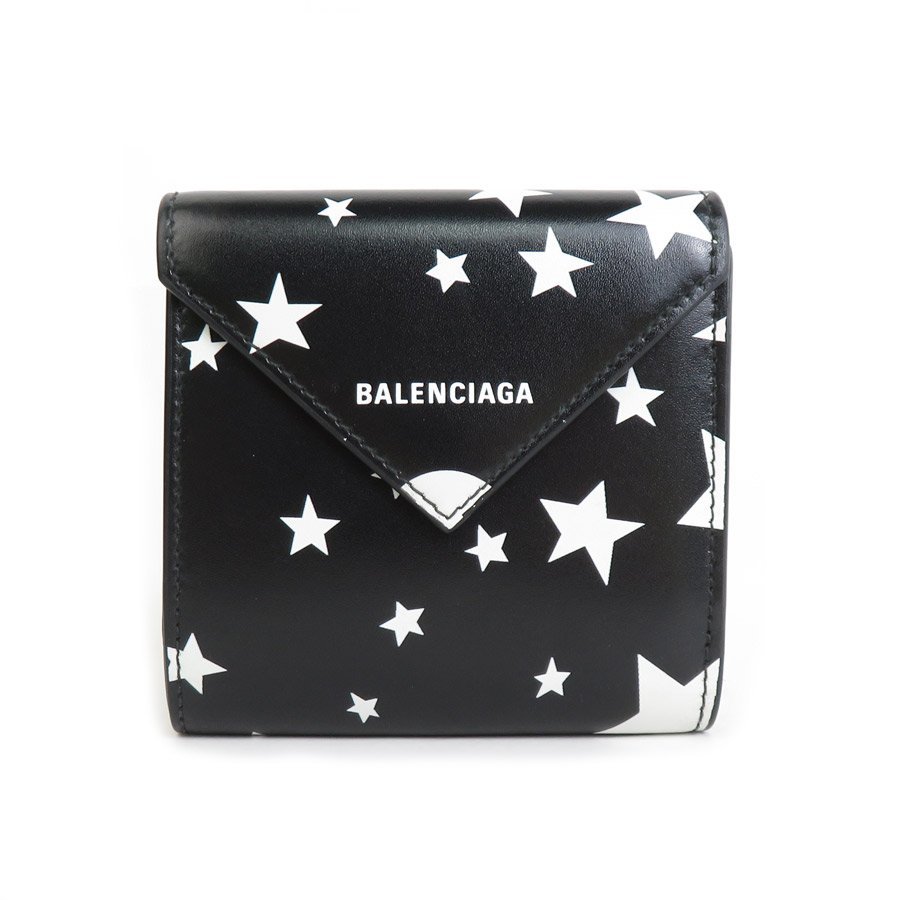 バレンシアガ BALENCIAGA 三つ折り財布 レザー ブラック×ホワイト a0107