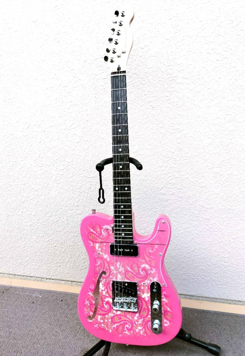 両面ピンクペイズリー　クリアカラーピックガード　フロントP９０　テレキャスターシンラインモデル　Showman guitar_画像9