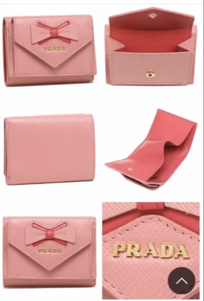 新品★プラダ★PRADA★リボン付★ロゴ★三つ折り財布★ピンク＆バイカラー