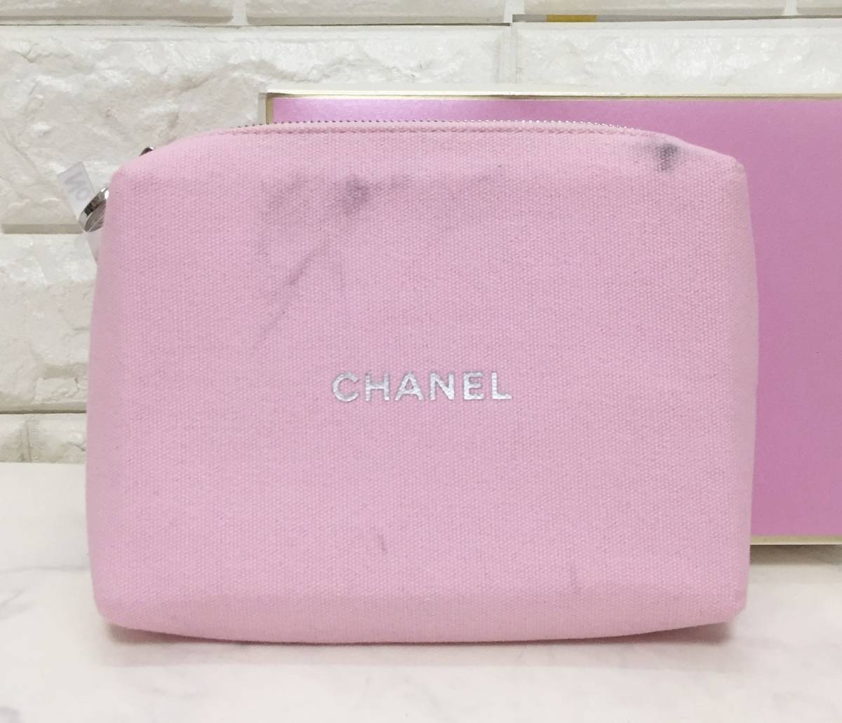 no18510 CHANEL シャネル ココマーク キャンバス メイクバッグ 化粧ポーチ ☆_画像1