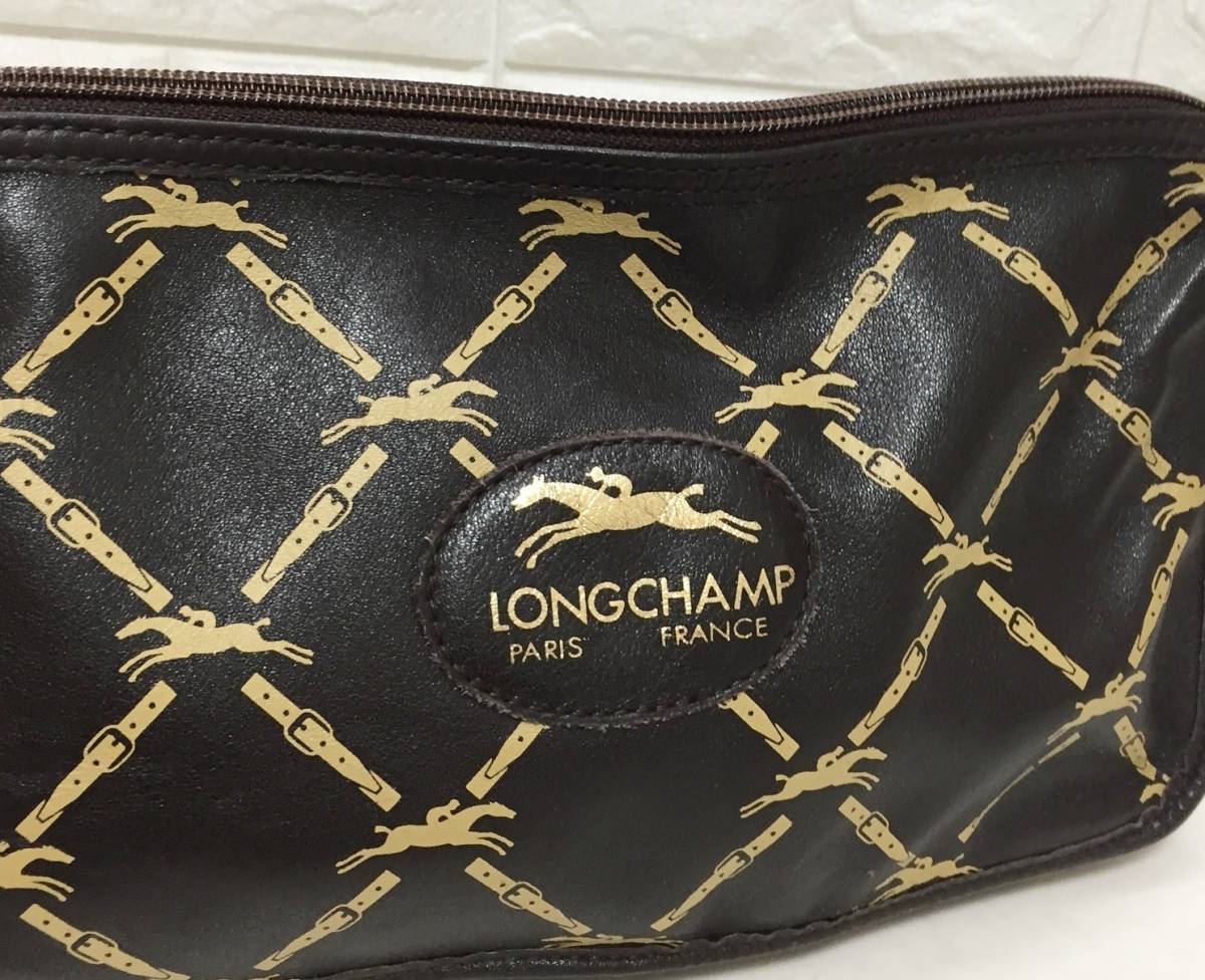no19209 Longchamp ロンシャン レザー クラッチバッグ ポーチ_画像3