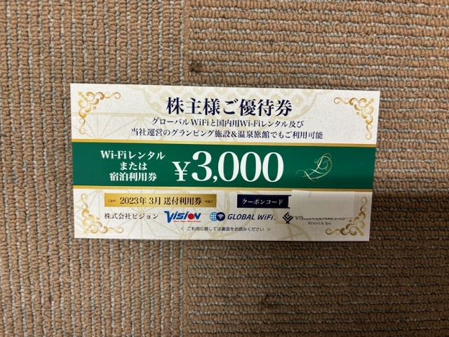 ビジョン　株主優待　3000円券 2024.3末有効期限　取引ナビでクーポンコード通知　発送なし　_画像1