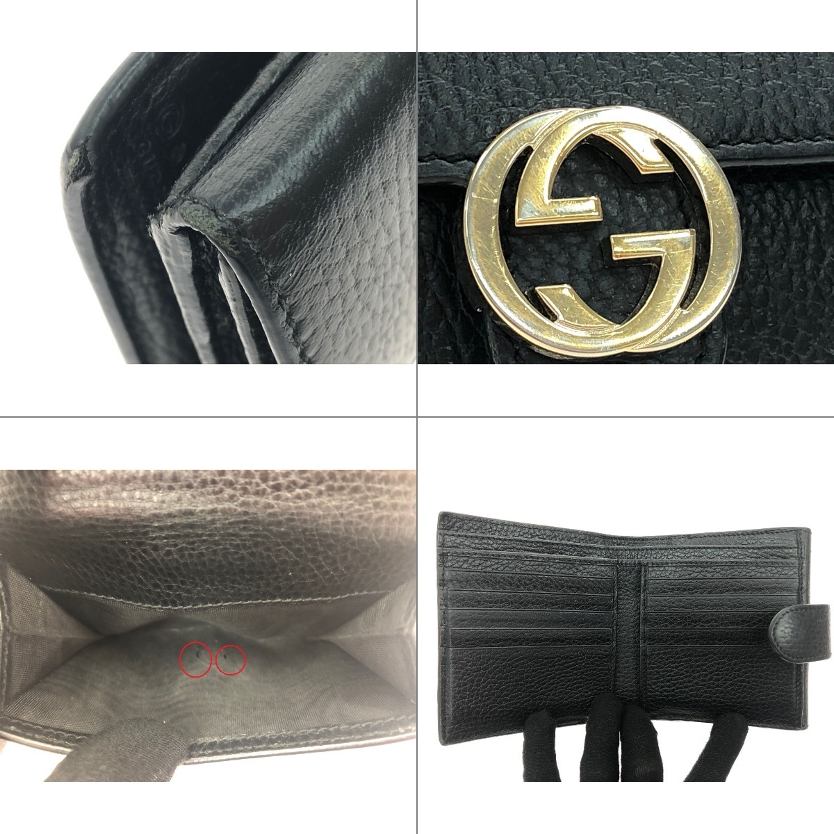 ▼▼ GUCCI グッチ レディース 二つ折り財布 アウトレット インターロッキングG 598167 ブラック やや傷や汚れあり_画像7