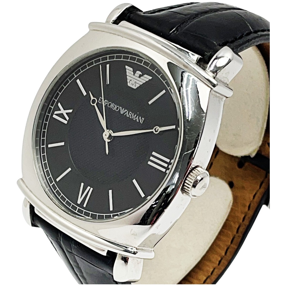 ☆☆ Emporio Armani Emporio armani Quartz AR-0263 Черные × Серебряные мужские часы, слегка царапины и грязь