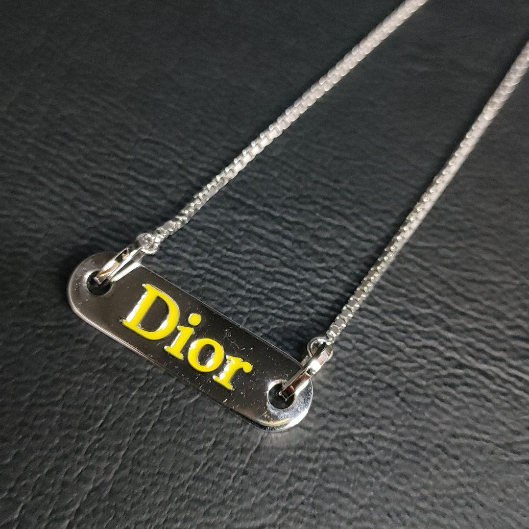 【極美品】Dior　ディオール　ネックレス　シルバー　イエローロゴ　プレート