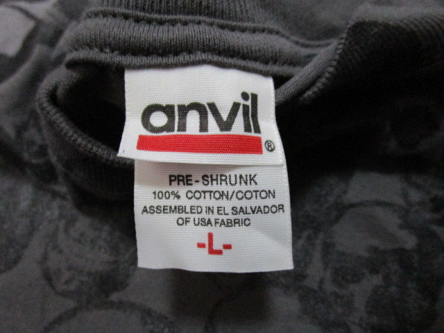 スカルプリントＴシャツ・anvil製・Ｌ・チャコール（アンヴィル製ドクロ骸骨ボーン半袖Ｔシャツ）_画像8