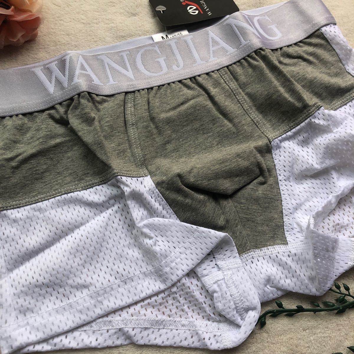 新品 メンズ　XXLサイズ　WANGJIANG　ホワイト　　グレー　ミックス　メッシュ　ワイルド　男前　ボクサーパンツ トランクス　_画像2