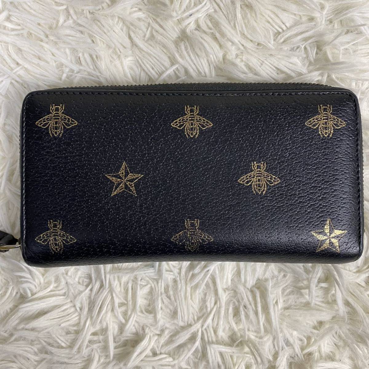 【希少】GUCCI ビースター　長財布　ラウンドジップ　レザー　黒　グッチ　ラウンドファスナー　ハチ　bee star 495062 2149 レディース_画像3