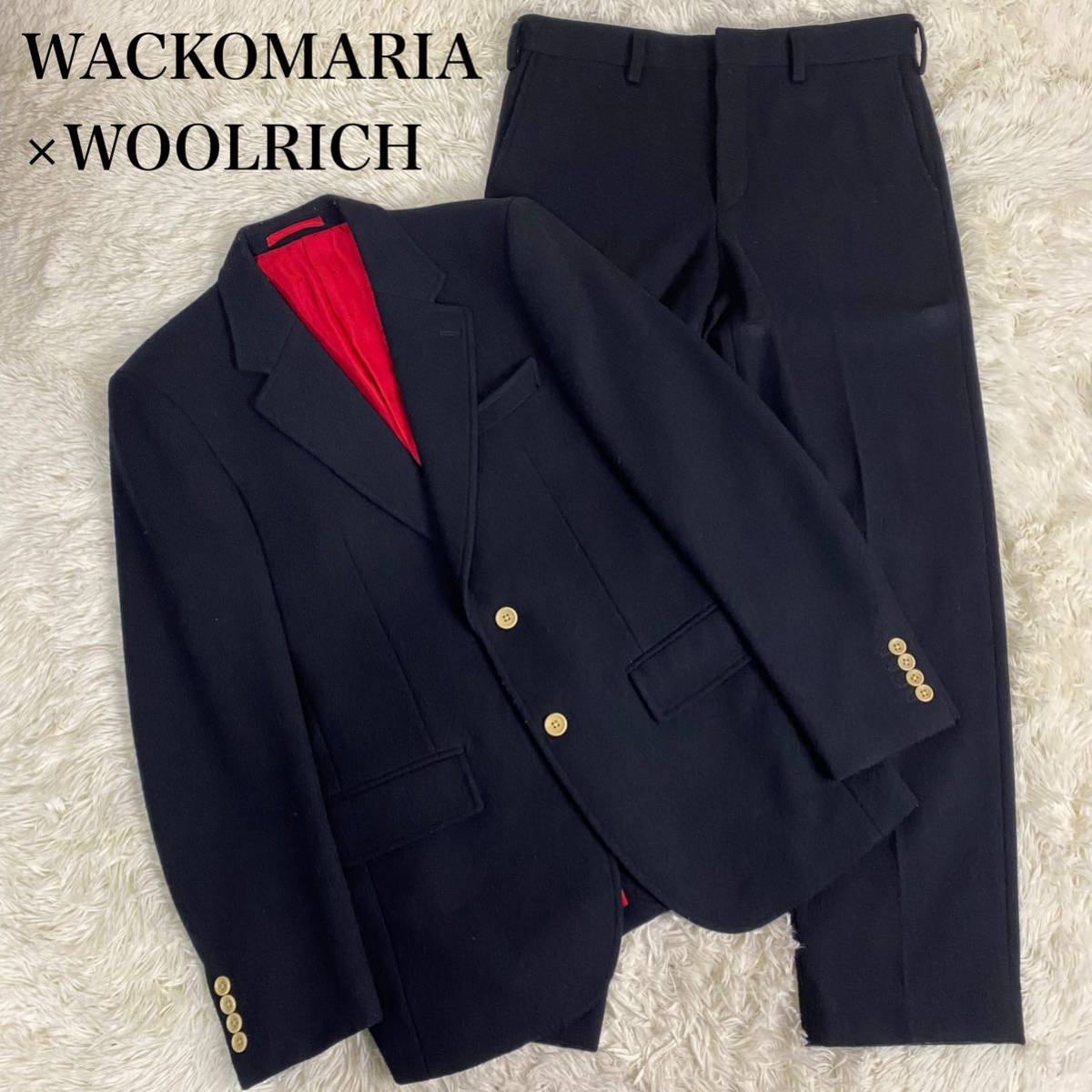 【希少】WACKOMARIA×WOOLRICH セットアップスーツ　Lサイズ　ブラック　ワコマリア　ウールリッチ　黒