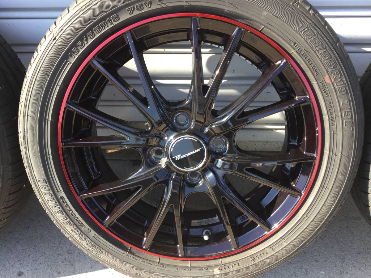 165/55R15　ホットスタッフ　プレシャス　HM-1　ブラック＆レッドクリア　4本セット　良品　4.5J-15　ET45　PCD100　4穴　_画像4