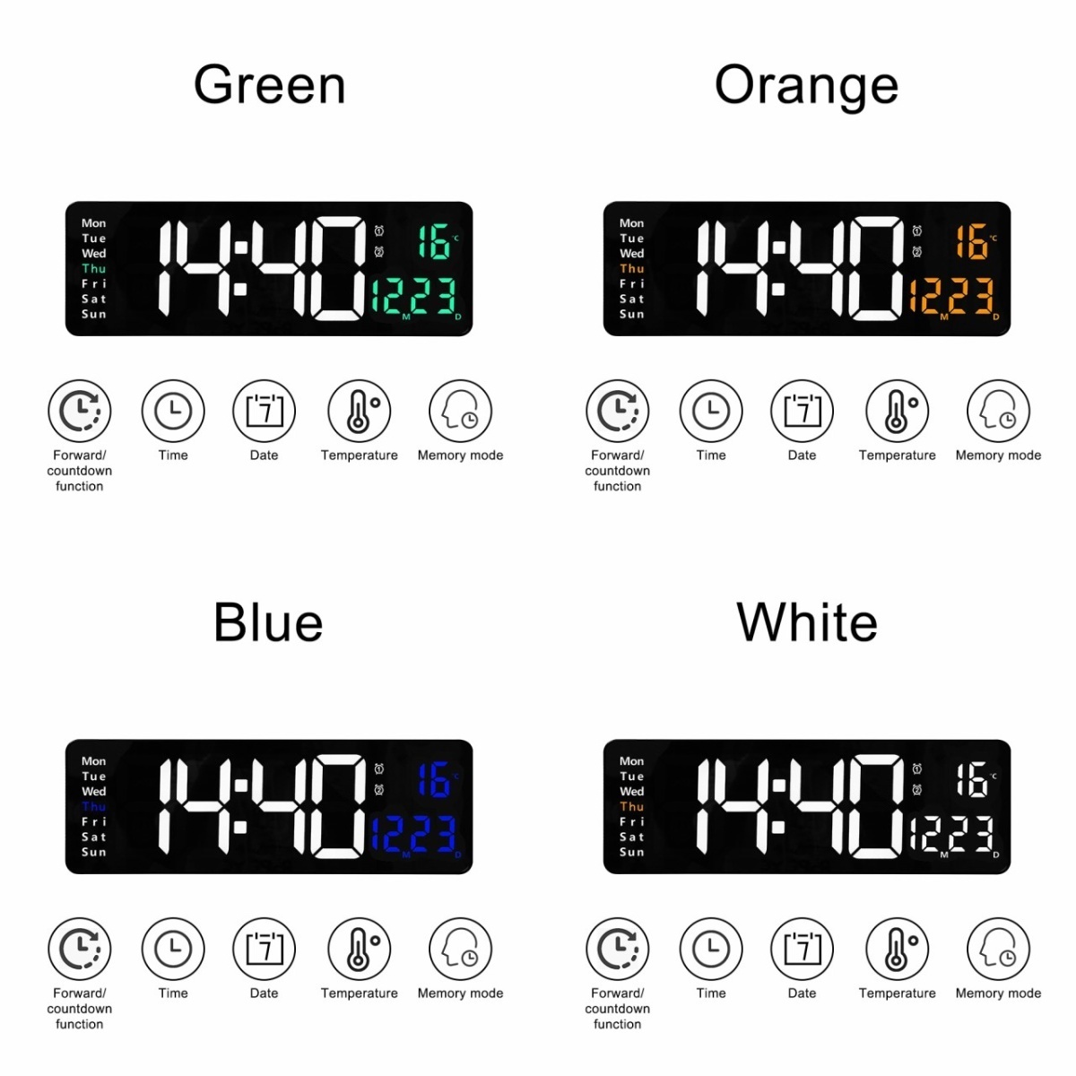 送料無料 デジタル壁掛け時計 ウォールクロック 大型 LED 雑貨 メモリテーブル 電子アラーム リビング ダイニング 寝室_画像8