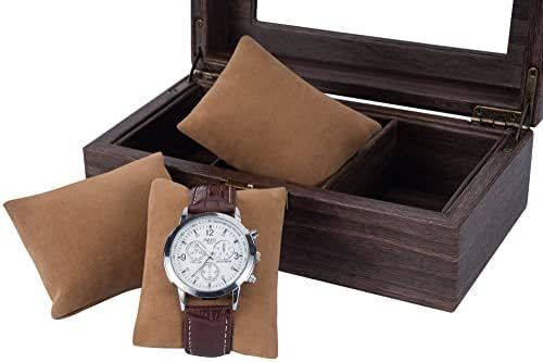 サイズ: 3本_ブラウン 木目PU 腕時計収納ケース 腕時計収納ボックス コレクションケース 3本用 ブラウン, 3本_画像3