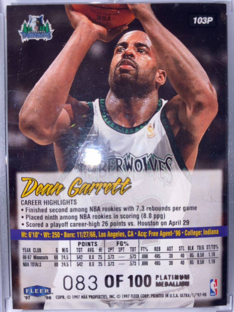 【100枚限定】Dean Garrett 1997-98 fleer ultra platinum medallion 103p /100 NBA_画像2