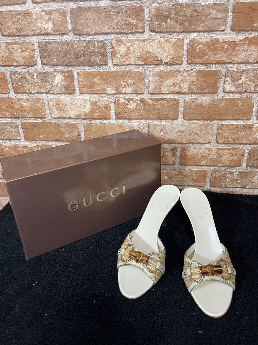 GUCCI グッチ ホースビッド　ヒール　サンダル　白　ホワイト　オープントゥ 靴 箱付き　約23.5cm_画像2