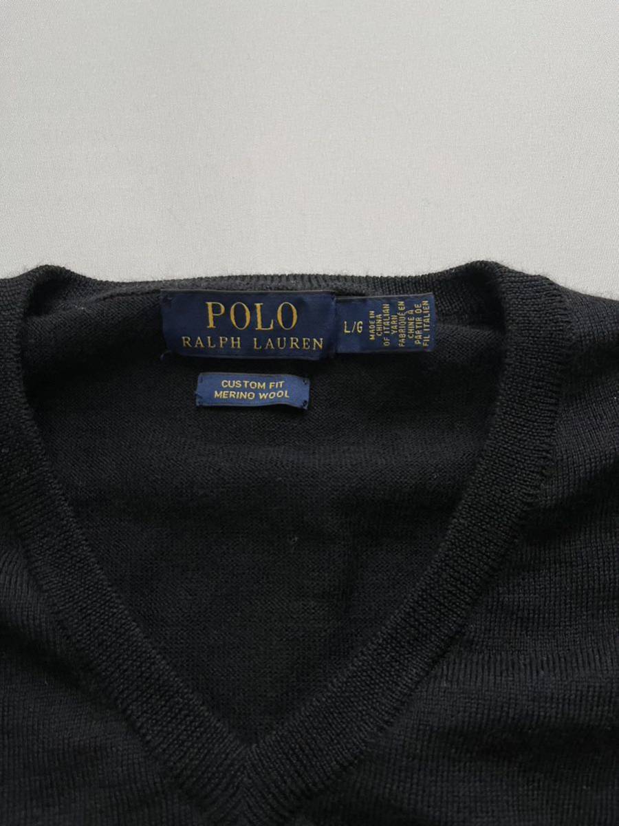 USA規格 POLO RALPH LAUREN メリノウール メンズ L 黒 ブラック ニット セーター / アメリカ規格 ポロラルフローレン ワンポイント ロゴ_画像5