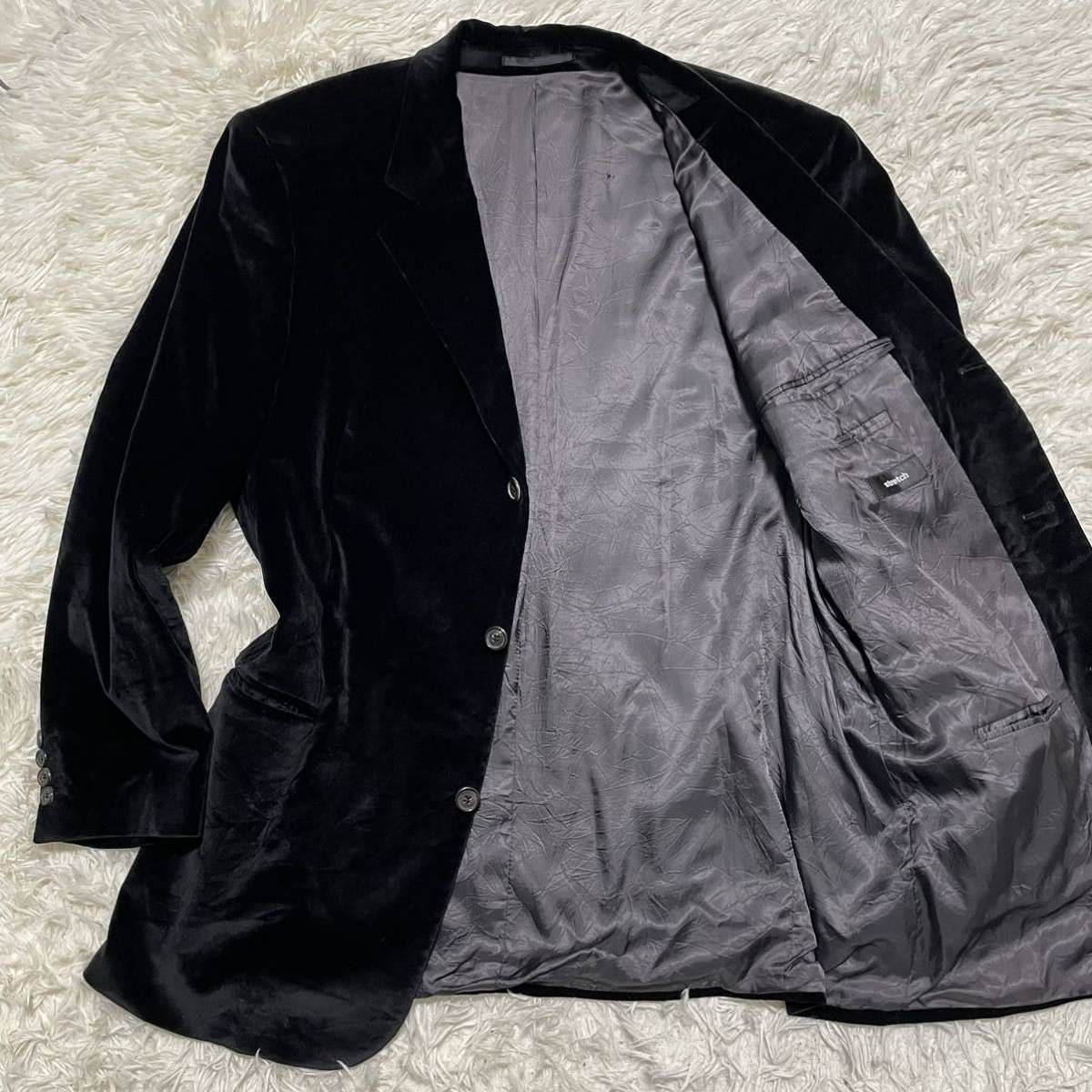 【極希少XXXL相当 3Lサイズ】HUGO BOSS ヒューゴボス 最高級 ベロア メンズ テーラードジャケット ブラック stretch ストレッチ 56_画像1