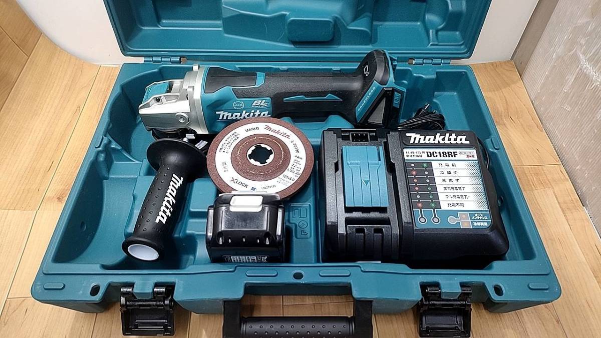 送料無料S81184 Makita マキタ 充電式ディスクグラインダ GA408D 100mmモデル 　バッテリBL1860B 充電器DC18RF ケース付き 美品良品_画像1