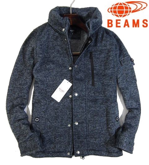 A月01022新品▼ ビームス BEAMS ボリュームネック フリースブルゾン 【 M 】 裏フリース ブルゾン ヘリンボーン柄 ネイビー系_画像1