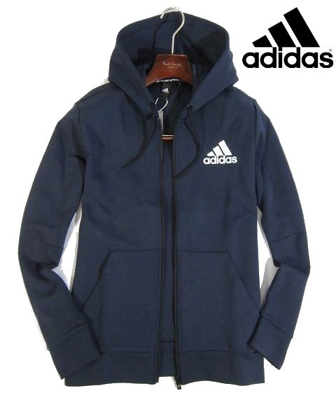 L月12730新品▼ アディダス adidas ジップアップフーディー 【 O 】 スウェットパーカ ジップアップパーカ 紺 ネイビー系_画像1