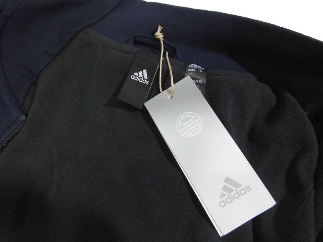 L水12363新品▼ アディダス ジップアップジャケット 【 L 】 ボンバージャケット フリース裏地 MA-1 ブルゾン adidas ネイビー系_画像2