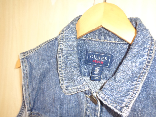 b915◆CHAPS DENIM デニムベスト◆チャップス デニム size:L インディゴブルー 綿100％ Gジャンベスト 4ポケット レディース US古着_画像2