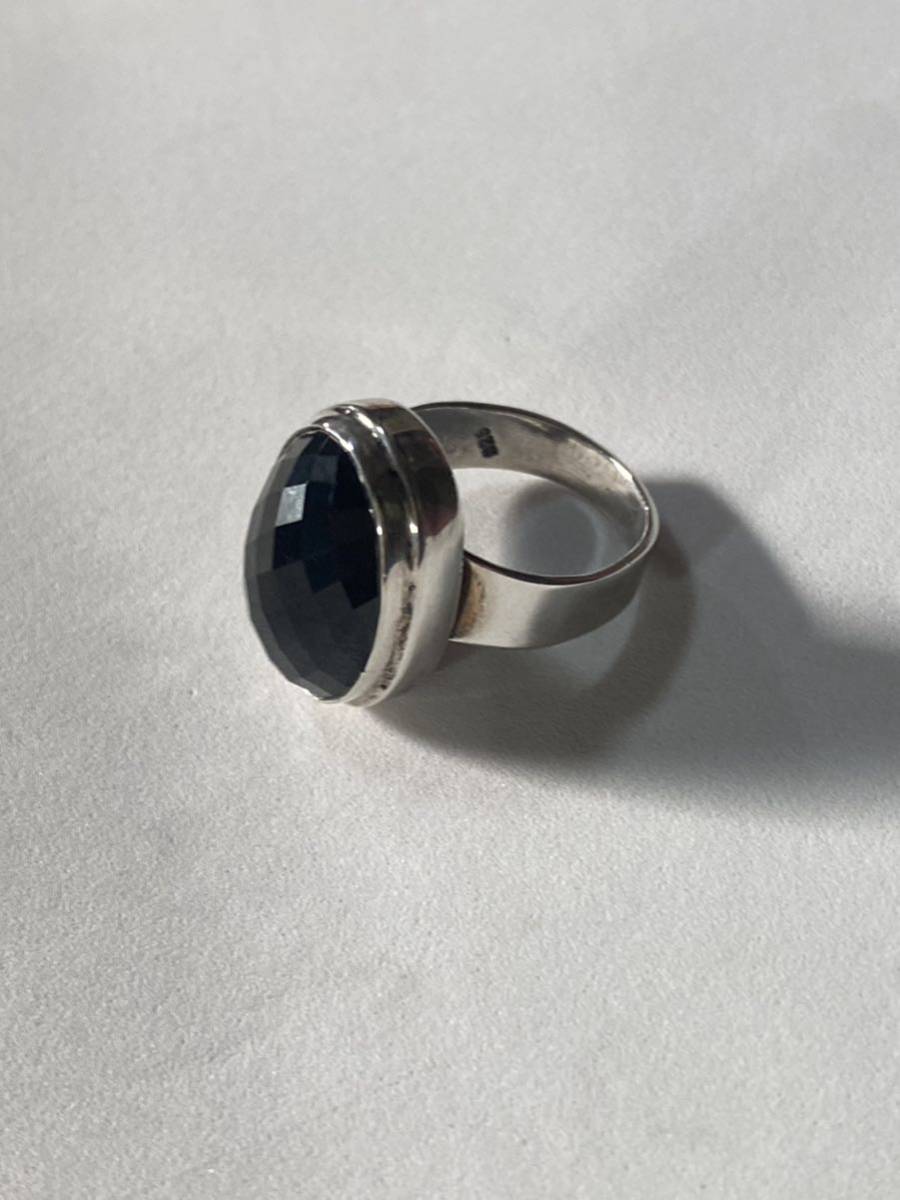 ICER5②- Bay C black spinel diamond cut signet silver 925 ring gift sterling keCu one point thing gift 