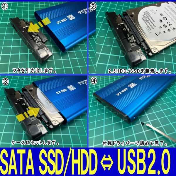 新品良品即決■送料無料■動作確認済！ 2.5インチHDD/SSDアルミケース ブルーUSB2.0 外付け HDD接続9.5mm/7mm厚両対応ポータブルUSB SATA_画像2