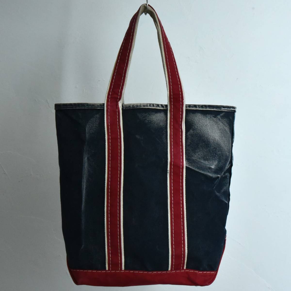 雰囲気◎ 希少！ トールサイズ！ 80s L.L.Bean デラックス BOAT AND TOTE キャンバス ギザタグ トートバッグ ビンテージ ネイビー レッド_画像3