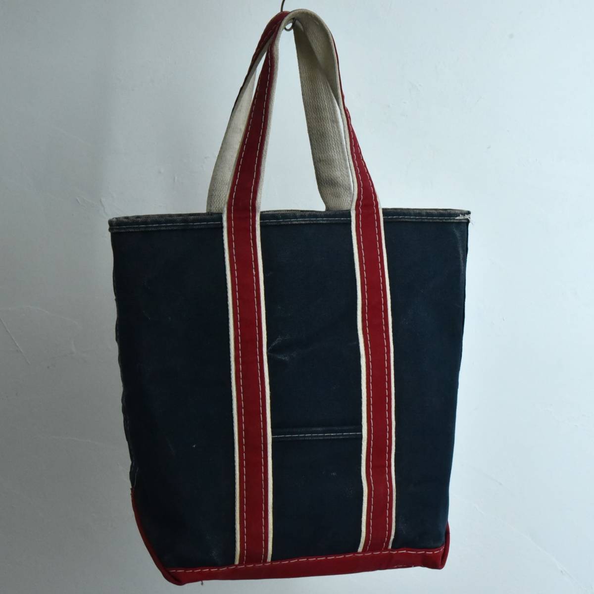 雰囲気◎ 希少！ トールサイズ！ 80s L.L.Bean デラックス BOAT AND TOTE キャンバス ギザタグ トートバッグ ビンテージ ネイビー レッド_画像1