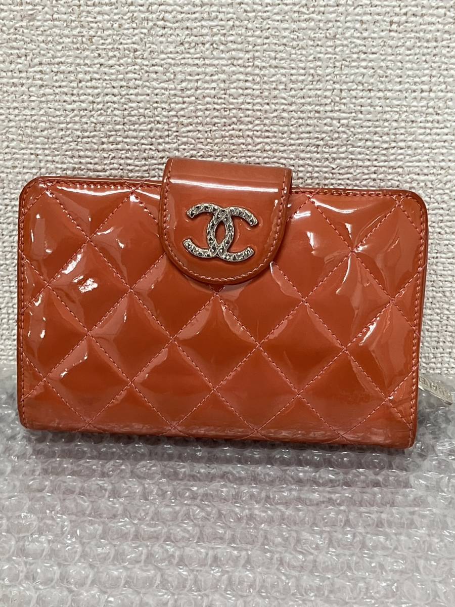 @CHANEL/シャネル/マトラッセ/ブリリアント/ライン/ココマーク/エナメル/2つ折り財布/オレンジ/No.14578231/1228bの画像1