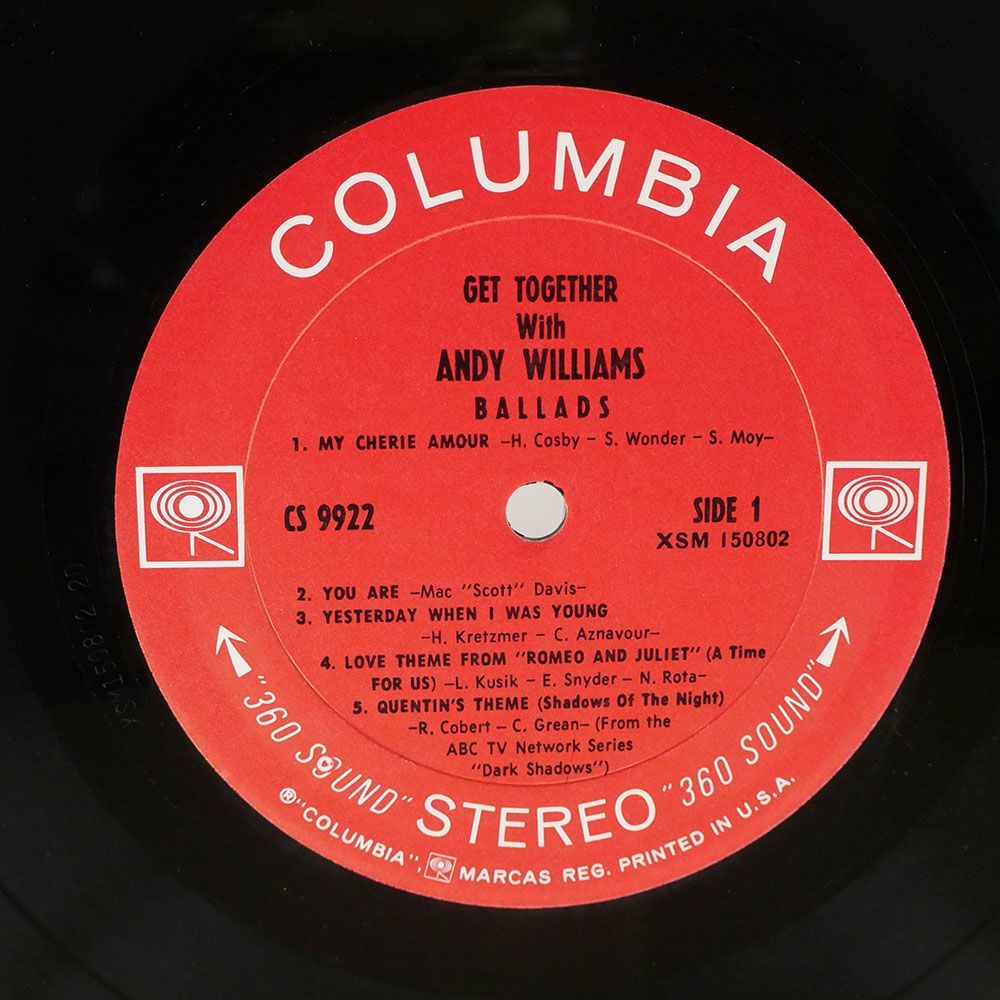 米 ANDY WILLIAMS/GET TOGETHER/COLUMBIA CS9922 LP_画像2